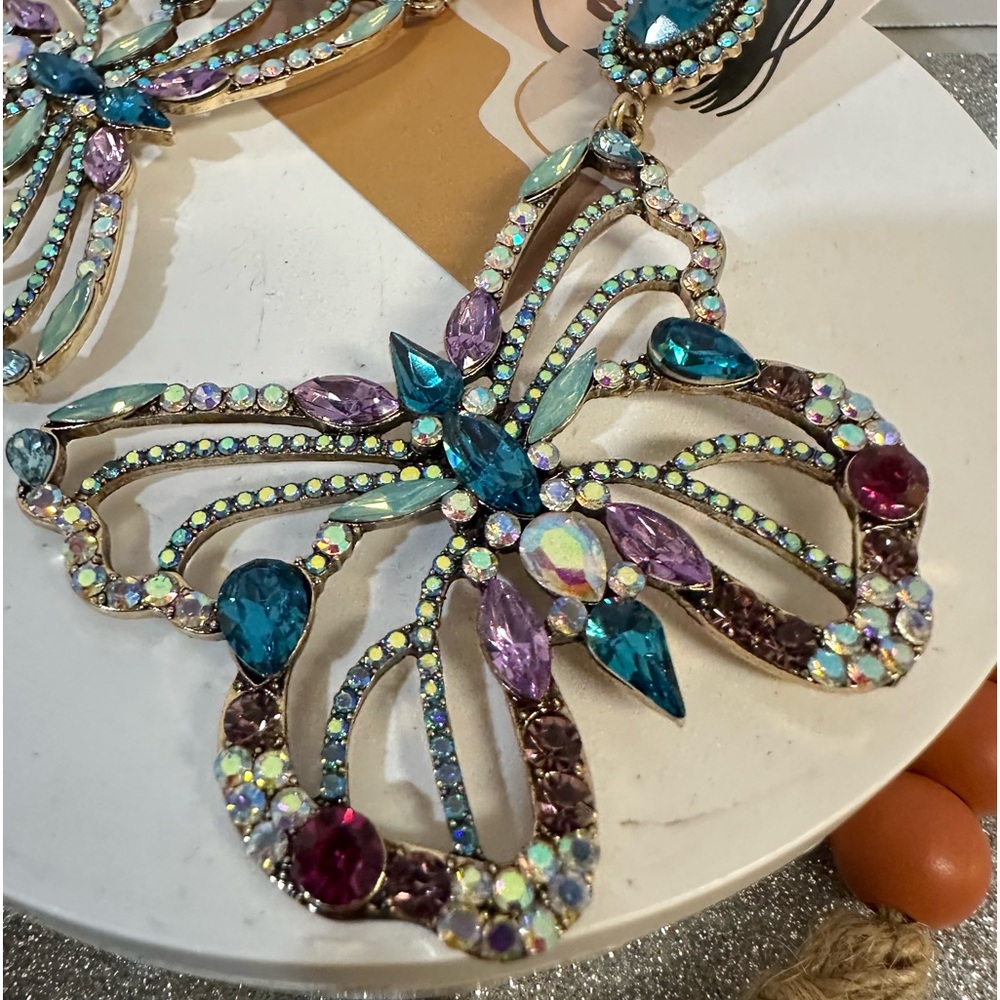 Stunning Large Butterfly Multi Colored Earrings - image 6
